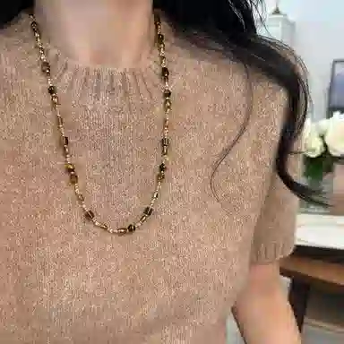 韵系 精致复古咖色串珠 铜镀金 项链 女款