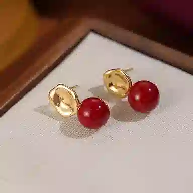 韵系 几何安可拉红 铜镀金 耳环 女款