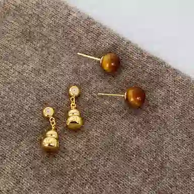 韵系 复古美拉德福气葫芦 铜镀金 耳环 女款