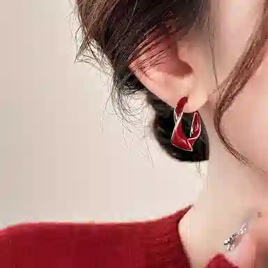 Yunxi Mobius Ring Earrings Red Copper Gold Plated