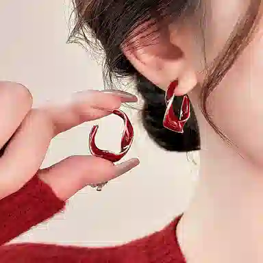 Yunxi Mobius Ring Earrings Red Copper Gold Plated