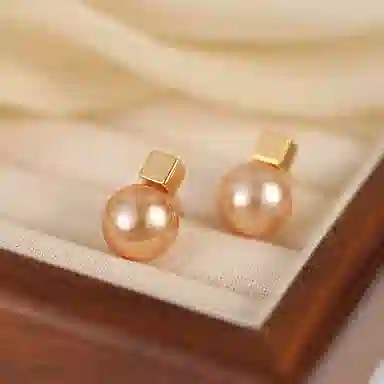 韵系 法式赫本风 几何方块无耳洞 仿珍珠 耳环 女款