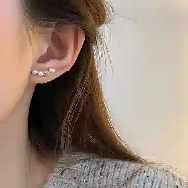 韵系 简约高级感一字珍珠 铜镀金 耳钉 女款