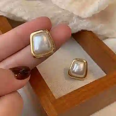 韵系 法式几何珍珠 铜镀金 耳环 女款