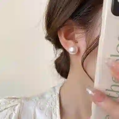 韵系 法式复古粉光馒头珍珠 轻奢小众百搭高级感 铜镀金 耳钉 女款