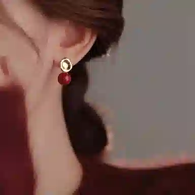 韵系 几何安可拉红 铜镀金 耳环 女款