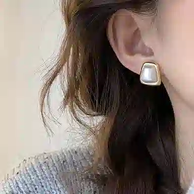 韵系 法式几何珍珠 铜镀金 耳环 女款