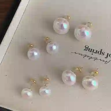 韵系 法式复古粉光馒头珍珠 轻奢小众百搭高级感 铜镀金 耳钉 女款
