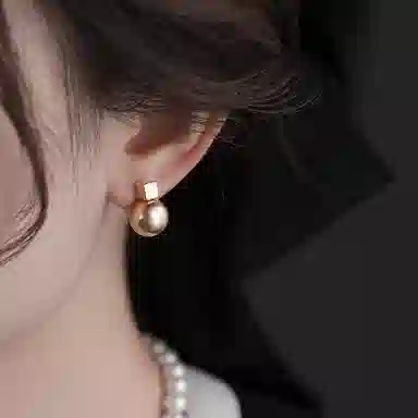 韵系 法式赫本风 几何方块无耳洞 仿珍珠 耳环 女款