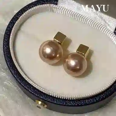 韵系 法式赫本风 几何方块无耳洞 仿珍珠 耳环 女款