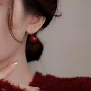 韵系 新年红豆高跟鞋 铜镀金 耳环 女款