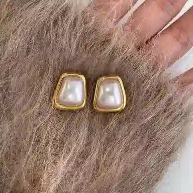 韵系 法式几何珍珠 铜镀金 耳环 女款