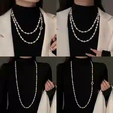 韵系 微镶满钻四叶草珍珠 铜镀金 项链 女款