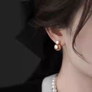 韵系 法式赫本风 几何方块无耳洞 仿珍珠 耳环 女款