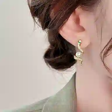 韵系 微镶灵蛇 铜镀金 耳环 女款