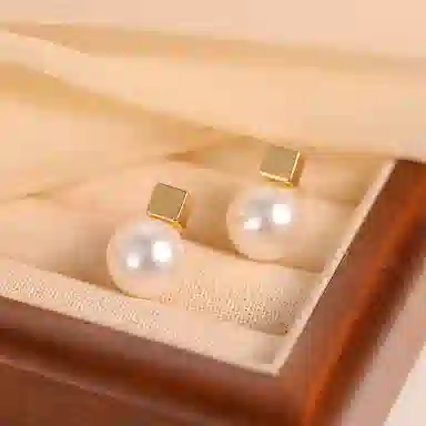 韵系 法式赫本风 几何方块无耳洞 仿珍珠 耳环 女款