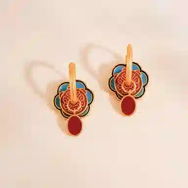 韵系 新中式复古珐琅宝相花 铜镀金 耳环 女款