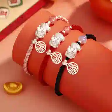 韵系 新中式貔貅福牌小众编织 玻璃 手链 女款