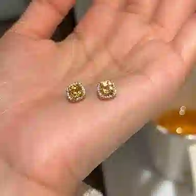 韵系 招财方形 铜镀金 耳钉 女款