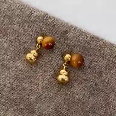 韵系 复古美拉德福气葫芦 铜镀金 耳环 女款