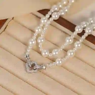 韵系 微镶满钻四叶草珍珠 铜镀金 项链 女款