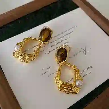 韵系 四季美拉德珍珠 铜镀金 耳环 女款