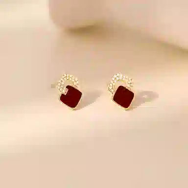 韵系 轻奢小众黑色菱形 铜镀金 耳环 女款