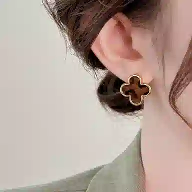 韵系 高级感豹纹四叶草 铜镀金 耳环 女款