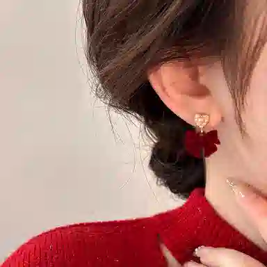 韵系 蝴蝶结爱心 丝绒 耳环 女款
