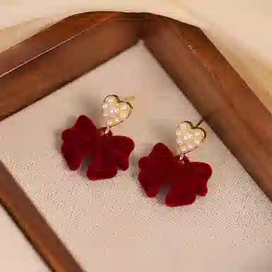 韵系 蝴蝶结爱心 丝绒 耳环 女款