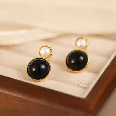 韵系 复古美拉德撞色 铜镀金 耳环 女款