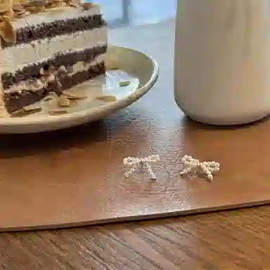 韵系 甜美风蝴蝶结串珠小众设计感 铜镀金 耳钉 女款