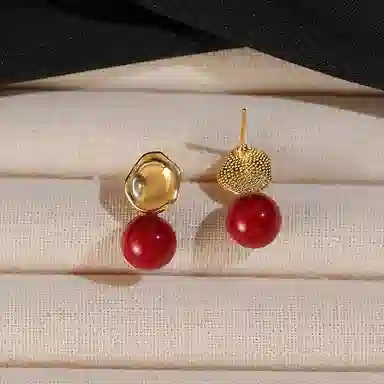 韵系 几何安可拉红 铜镀金 耳环 女款