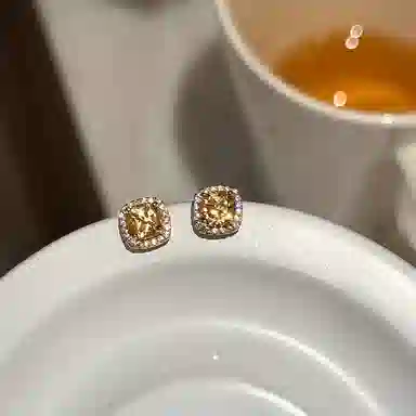 韵系 招财方形 铜镀金 耳钉 女款