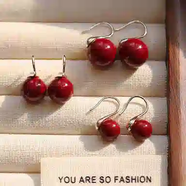 韵系 新年红豆高跟鞋 铜镀金 耳环 女款