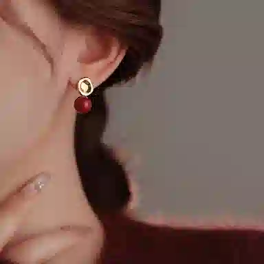 韵系 几何安可拉红 铜镀金 耳环 女款