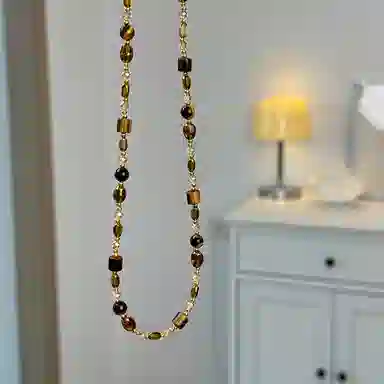 韵系 精致复古咖色串珠 铜镀金 项链 女款