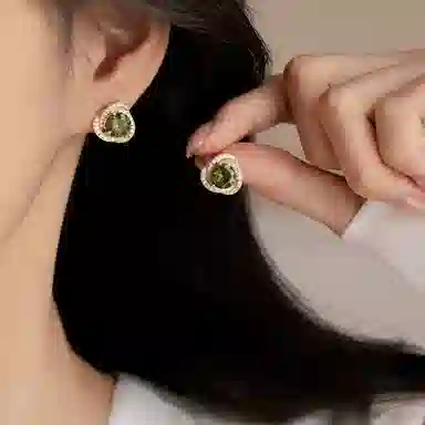 韵系 莱茵河畔几何 铜镀金 耳环 女款 绿色