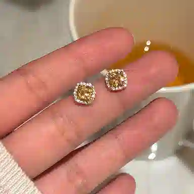 韵系 招财方形 铜镀金 耳钉 女款