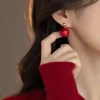 韵系 过年安可拉红珍珠 铜镀金 耳环 女款