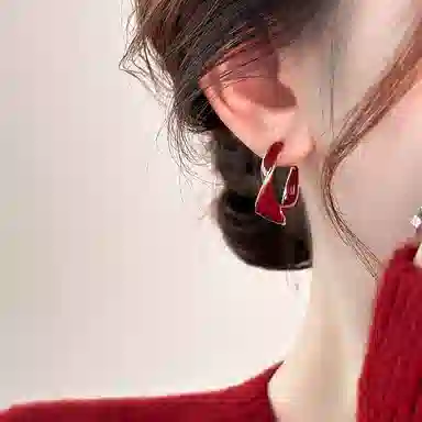 Yunxi Mobius Ring Earrings Red Copper Gold Plated