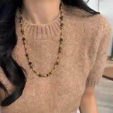 韵系 精致复古咖色串珠 铜镀金 项链 女款