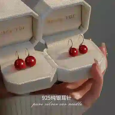 韵系 新年红豆高跟鞋 铜镀金 耳环 女款