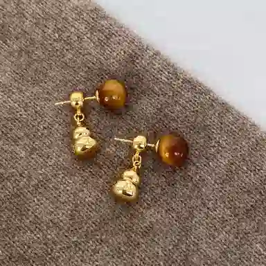 韵系 复古美拉德福气葫芦 铜镀金 耳环 女款