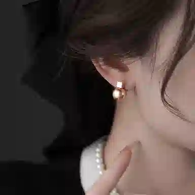 韵系 法式赫本风 几何方块无耳洞 仿珍珠 耳环 女款