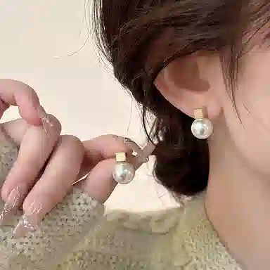 韵系 法式赫本风 几何方块无耳洞 仿珍珠 耳环 女款