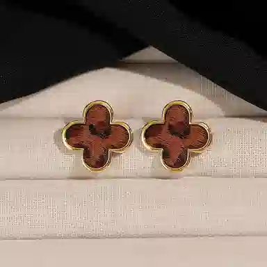 韵系 高级感豹纹四叶草 铜镀金 耳环 女款
