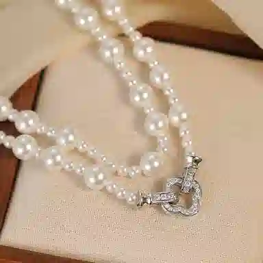 韵系 微镶满钻四叶草珍珠 铜镀金 项链 女款