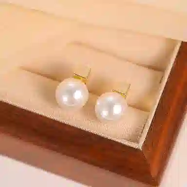 韵系 法式赫本风 几何方块无耳洞 仿珍珠 耳环 女款