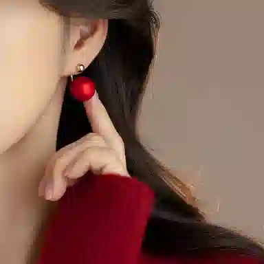 韵系 过年安可拉红珍珠 铜镀金 耳环 女款